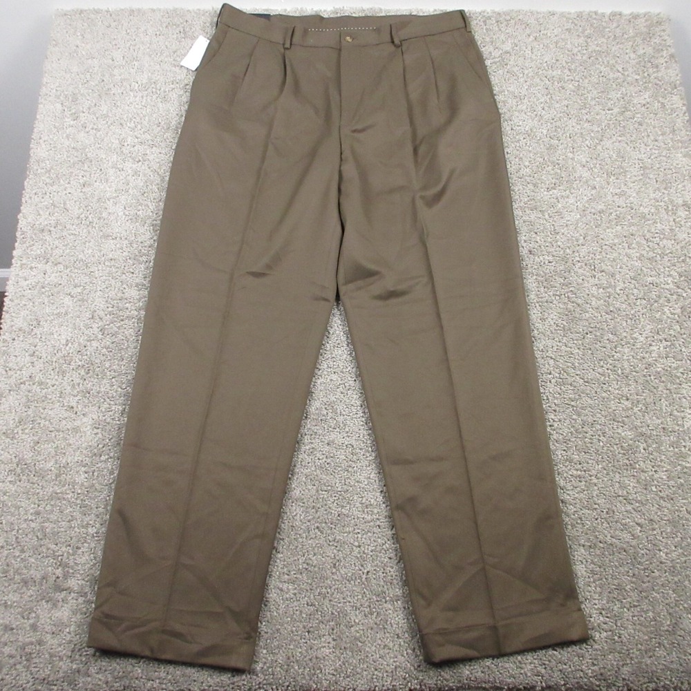 Van Heusen Pants Mens 38x34 Brown Microfiber‎ Comfort Stretch Dress Work Office